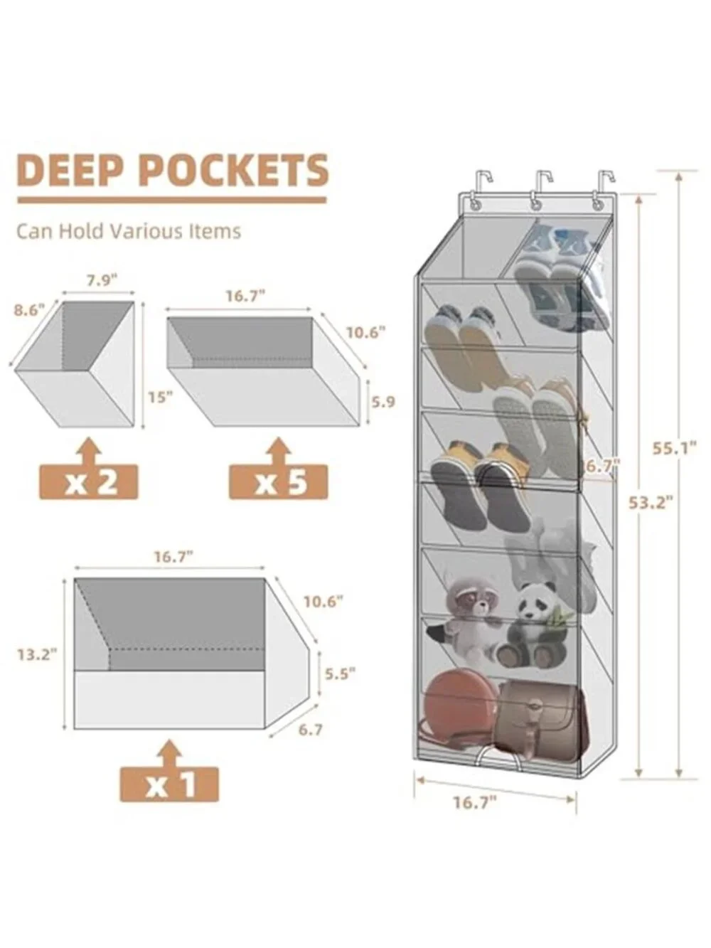 Over Door Shoe Organizer Dustproof Curtain 8 Pocket Heavy Duty Black Hanging